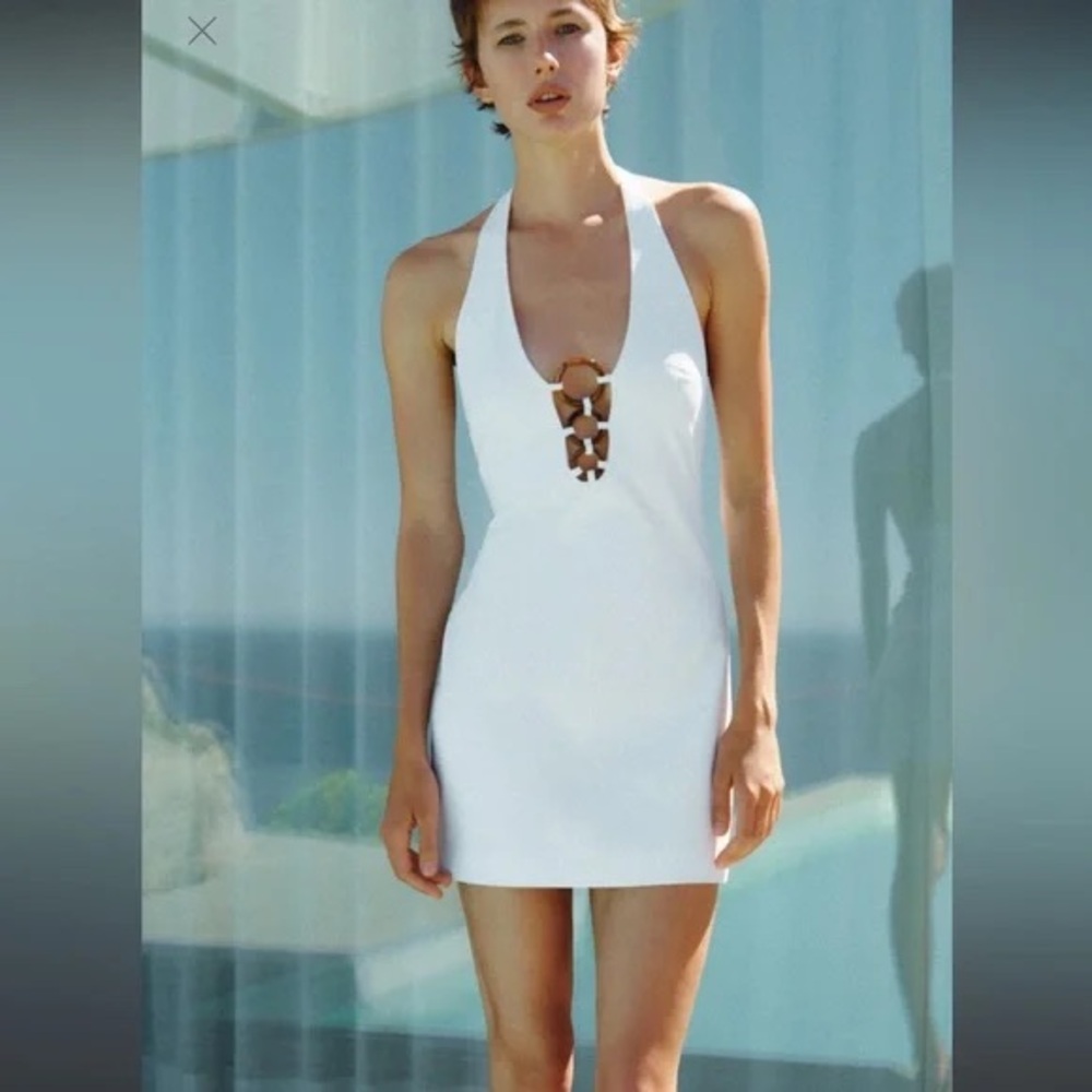 Elegant White Halter Mini Dress | size Small